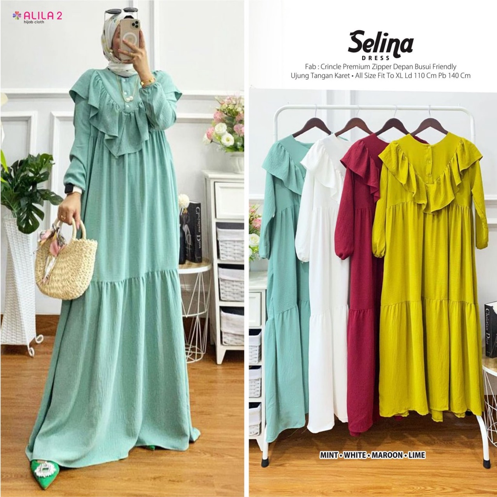 SELINA DRESS BY ALILA 2 / GAMIS POLOS BERBAHAN CRINCLE PREMIUM QUALITY / MAXI DRESS POLOS