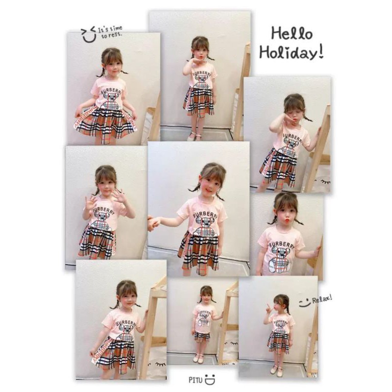 Setelan Anak Perempuan/Setelan Anak Import/Setelan Anak/Setelan Burberry/Burberry /Rok Pendek