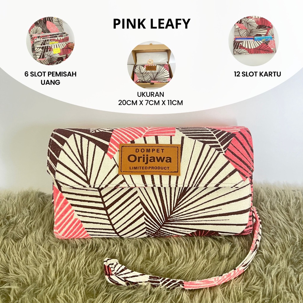Dompet ORIJAWA Motif Pink Leafy Dompet Pintar Multifungsi | Original Multiguna Aesthetic Estetik Des