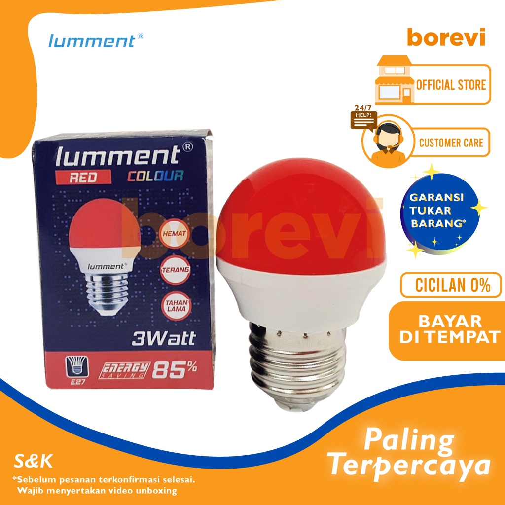 LAMPU LED BULB LUMMENT / LED BULB 3 WATT BIRU DAN MERAH