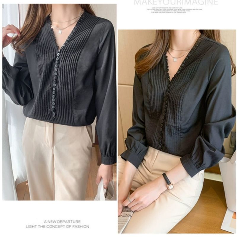 MDLV ~ 7792# Richysta Buttoned Blouse Atasan Blouse Lengan Panjang Fashion Import