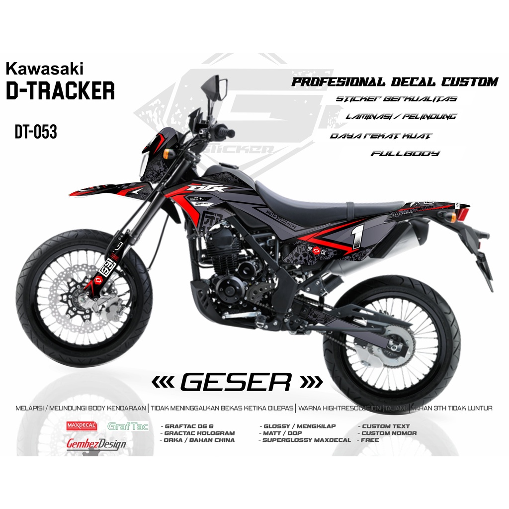 STICKER DECAL KLX D-TRACKER FULLBODY HITAM MERAH