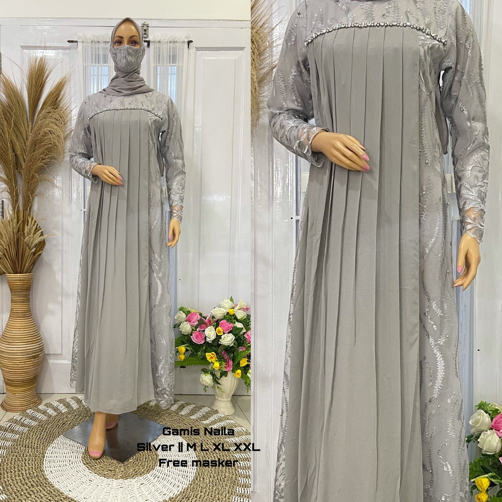 GAMIS NAILA / DRESS BRUKAT PARTY WANITA / BAJU PESTA WANITA / BAJU GAMIS MODERN / GAMIS BRUKAT