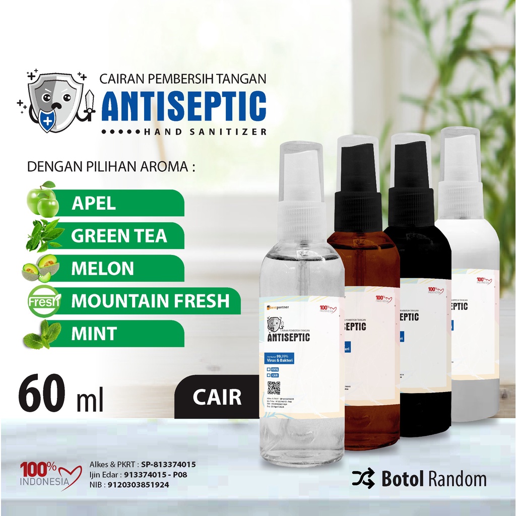 Hand Sanitizer Cair AntiSeptic Macam Variasi Aroma  Segar 60ml / Variasi Aroma Buah Segar 60 ml ( SPRAY  )