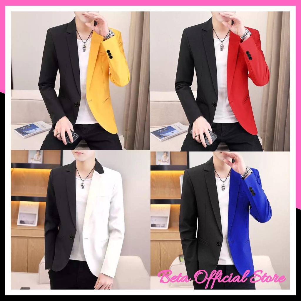 Baju Atasan Jas Blazer Pria Laki Slim Fit Korean Style Nikah Wedding Trend Kekinian Terbaru 2022 Jaz