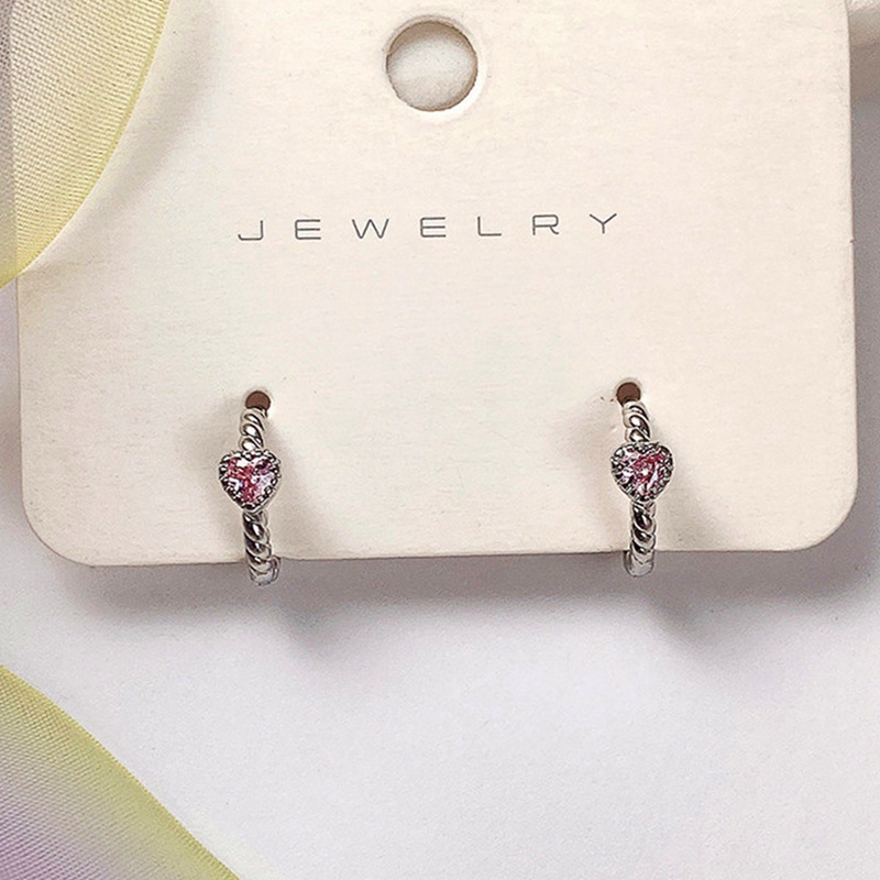 Anting Bentuk Hati Bahan Zirkon Warna Pink Untuk Wanita