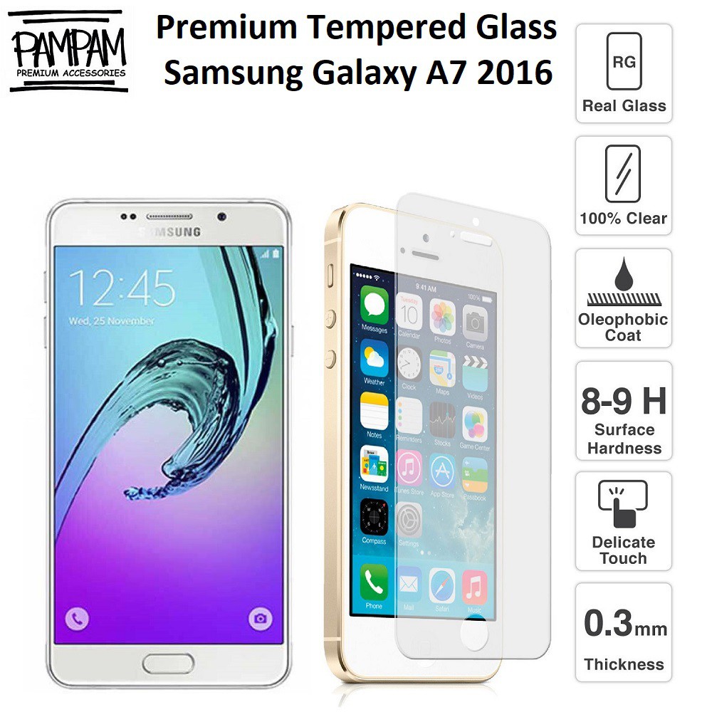 Premium Tempered Glass Samsung Galaxy A7 2016 A710 9H HP Anti Gores Layar Screen Guard Protector Ori