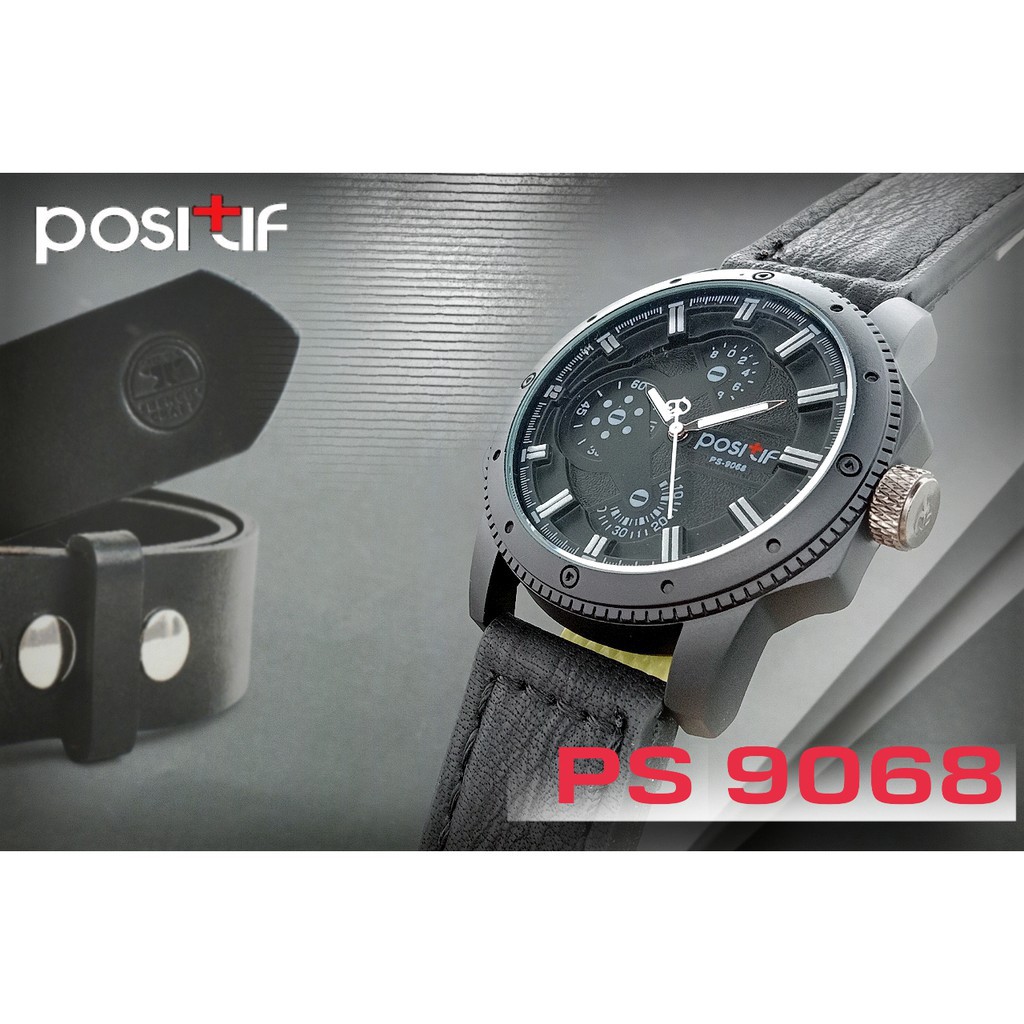 Jam Tangan Positif PS-9068 - Jam Tangan Pria Kulit Tebal Analog ORIGINAL Water Resistance / Anti