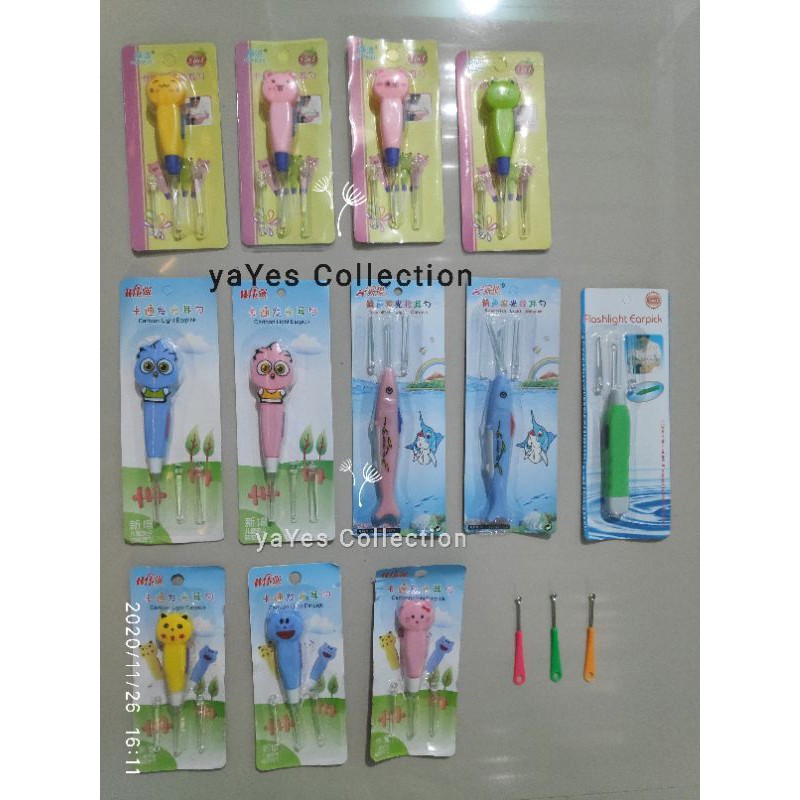 Korek telinga digital anak bayi balita kuping telinga elektrik lampu karakter hewan fish mini