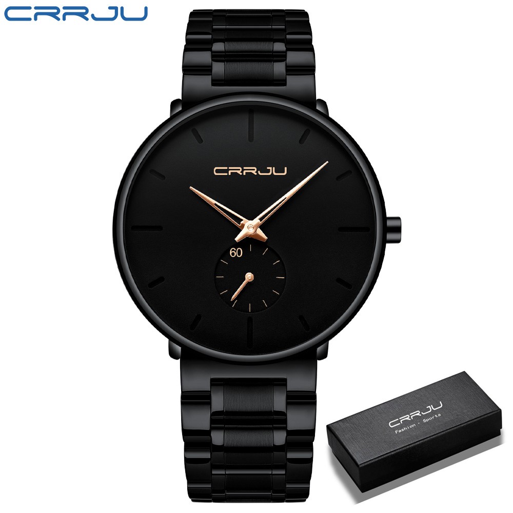 Jam Tangan Pria Sangat tipis CRRJU 100% Original Cowok Quartz Men Watch COD Arloji Tahan air