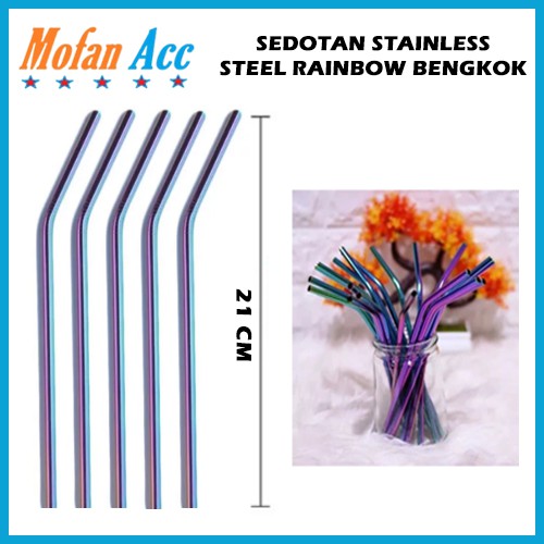 Sedotan Stainless Rainbow Model Bengkok Straw Warna Sedotan Stainless Rainbow Model Bengkok Straw Warna