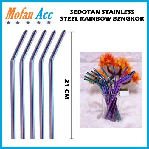 Sedotan Stainless Rainbow Model Bengkok Straw Warna  