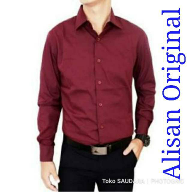 Kemeja formal alisan panjang merah maroon original