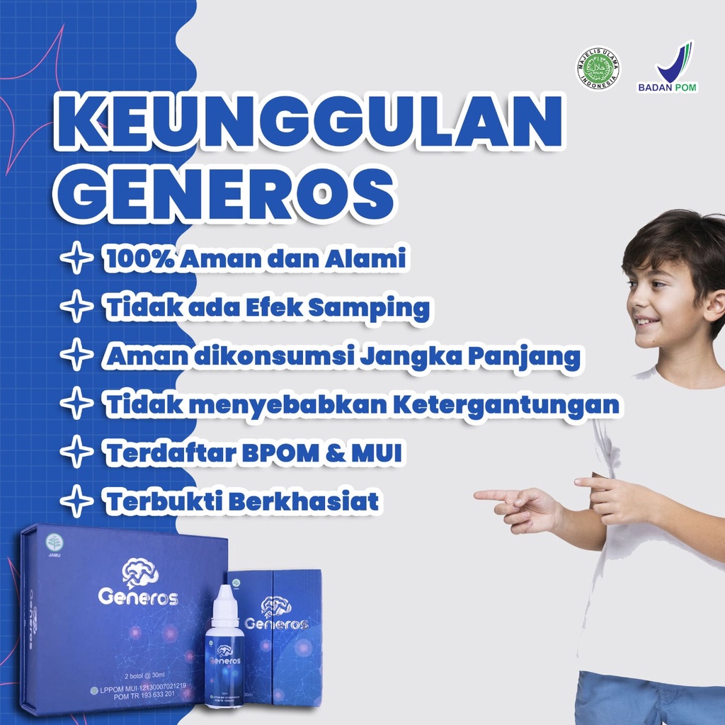 GENEROS 100% Original [Bisa Cod]  - 10x Tingkatkan Kecerdasan Otak Anak Menjaga Daya Tahan Tubuh Mengatasi Speech Delay Autisme Hiperaktif Terlambat Bicara Terapi ADHD