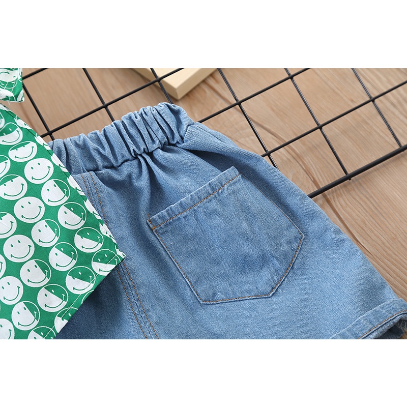 Setelan Anak Laki Laki Jeans Set MILES Baju Anak Kemeja dan Celana Jeans Musim Panas Korean Style Import