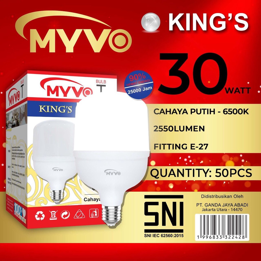 Lampu Led 30watt Myvo King Capsule T Bulb Cahaya Putih Bergaransi