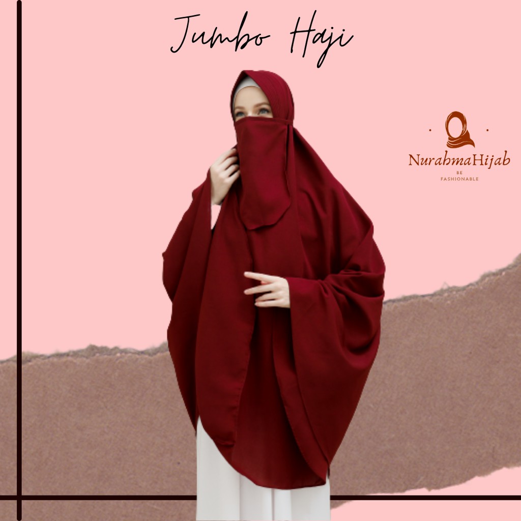 khimar super JUMBO HAJI Wolfis premium Hijab Syari 136cm Ped Anthem GRATIS CADAR