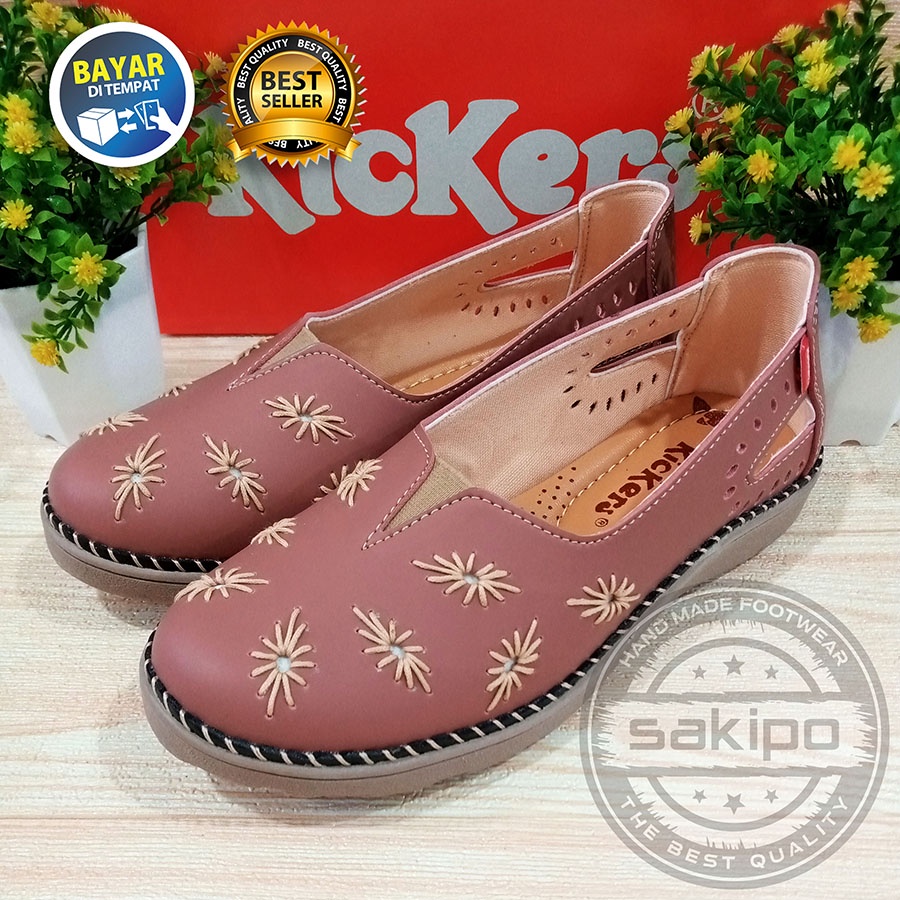 PROMO 12.12 BIRTHDAY SALE SEPATU WANITA DEWASA REMAJA FLAT KICKERS MOTIF SULAM BUNGA TERBARU TERMURAH / SAKIPO