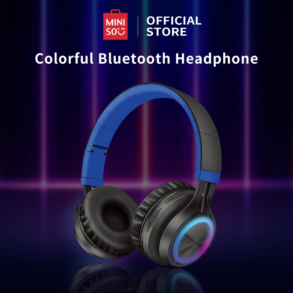 MINISO Headphone Bluetooth Gaming Headset Wireless with Light Bass Stereo Headset Mic Cahaya Warna-Warni Dapat Dilipat On-ear Headphone Earphone Bluetooth Handsfree