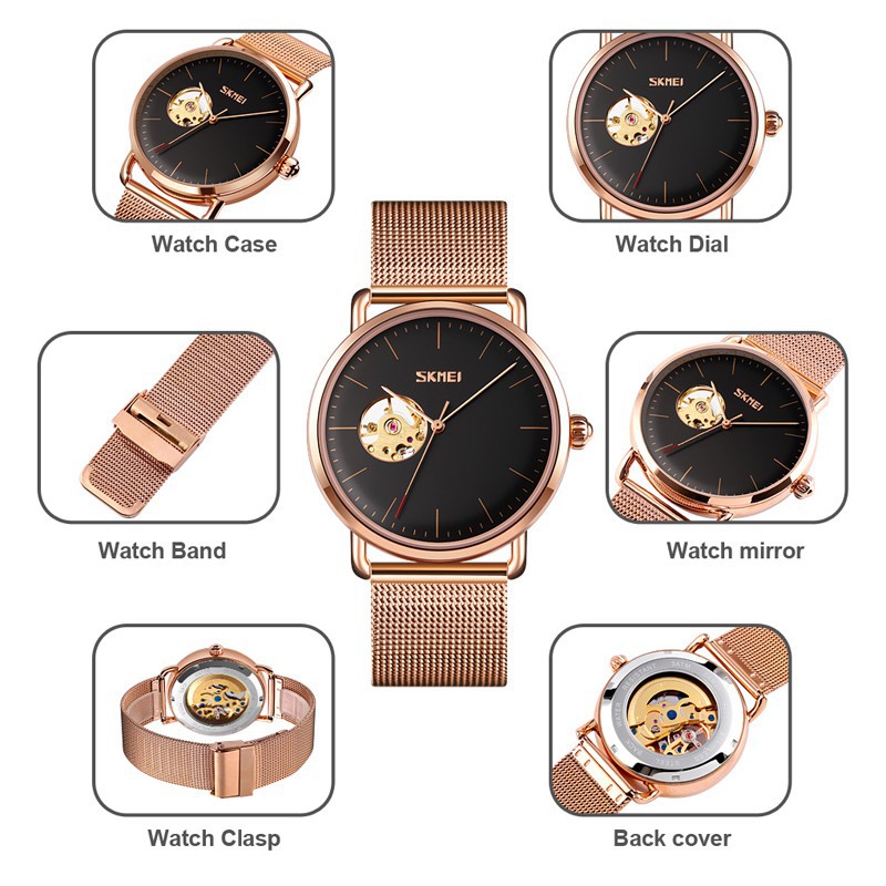 Jam Tangan Pria SKMEI 9201 Luxury Automatic Watch Men Hollow Dial Mechanical Watches Stainless