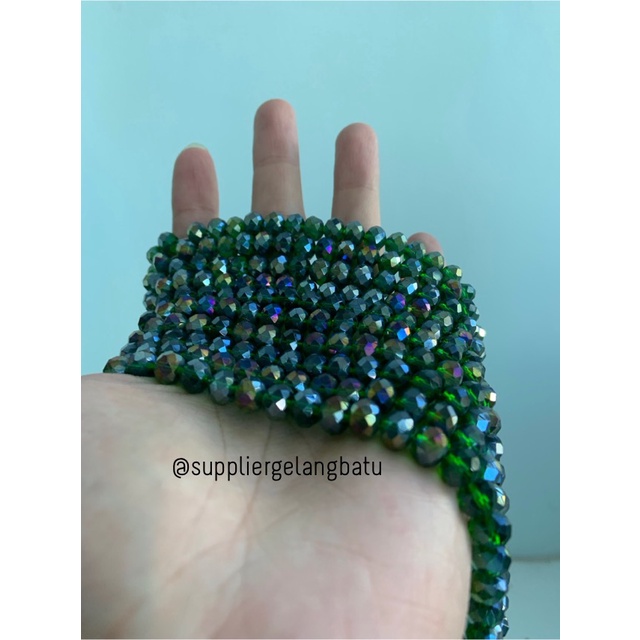 Kristal Ceko 8mm green quartz metallic bahan hijau kuarsa AB metalik