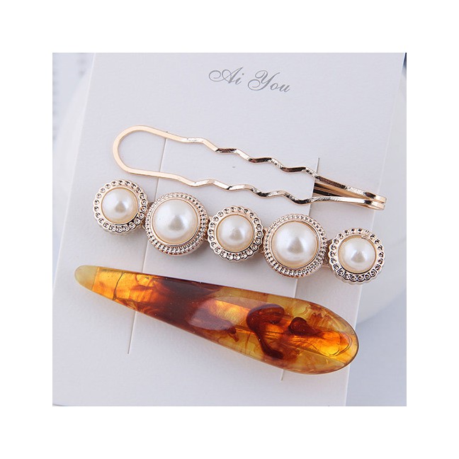 LRC Jepit Rambut Fashion Metal Pearl Hair Clip 3 Piece Set A5760X