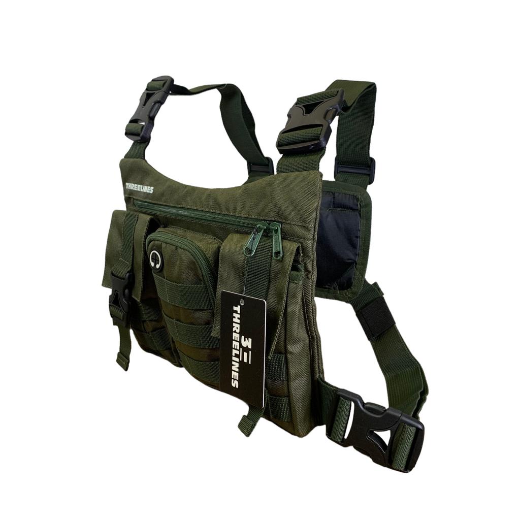 TAS DADA PRIA TACTICAL ORIGINAL THREELINES GREEN ARMY THREE POCKET / CHEST RIG BAG THREELINES GREEN ARMY ORIGINAL / CHEST BAG PREMIUM ORIGINAL THREELINES