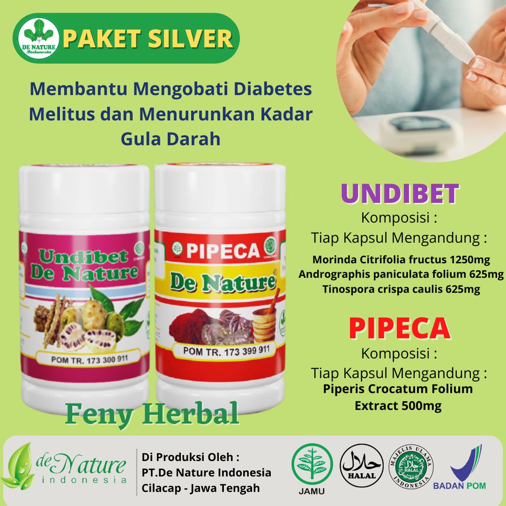 

De Nature Undibet Pipeca Obat Herbal Diabetes Melitus Kencing Manis Gula Darah Tinggi PAKET SILVER