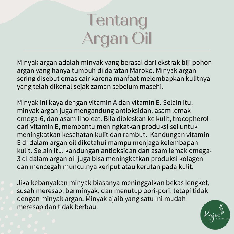 KAJOE Argan Oil Pure Asli Murni Morocco Carrier Hair Serum Minyak Perawatan Penumbuh Rambut Rontok