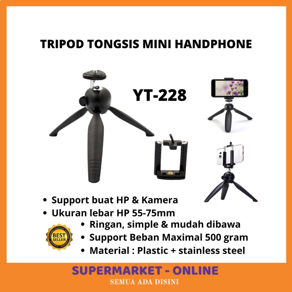 TERMURAH Tongsis Tripod Mini Portable HP Handphone Kamera Bonus Holder U Tanpa Box Murah Buat Tiktok