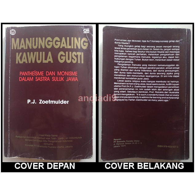 MANUNGGALING KAWULA GUSTI - P.J. ZOETMULDER 1995 ORIGINAL
