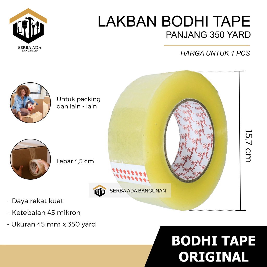 LAKBAN BENING BODHI TAPE ORIGINAL 2INCH X 350 YARD - 2 INCH X 250 YARD (45 MM) TEBAL KUAT ASLI 100%