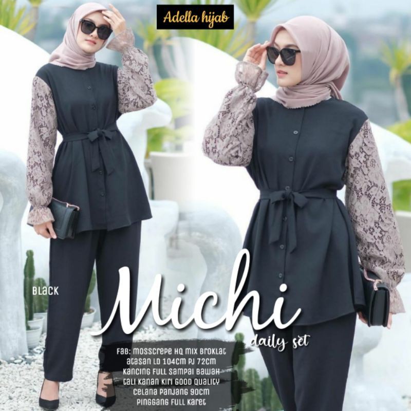 MICHI DAILY SET BY ADELLA HIJAB SETCEL TUNIK BUSUI MOSCREPE HIJAB SETELAN PEPLUM SYARI
