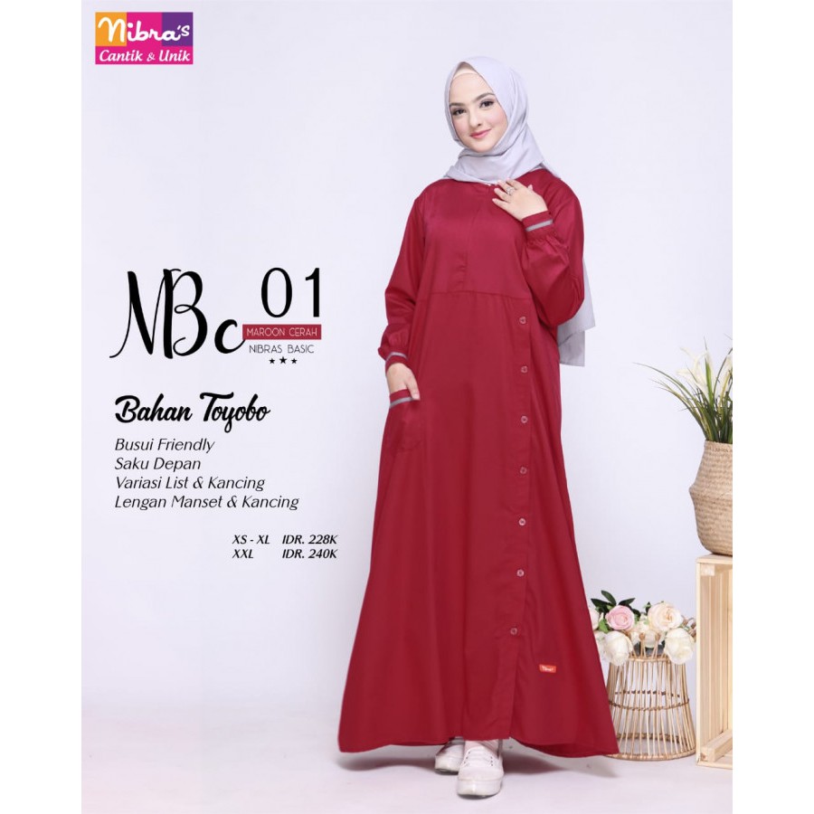 Gamis Lebaran Remaja Toyobo Nibras NBC 001 Dusty Pink S Maroon M