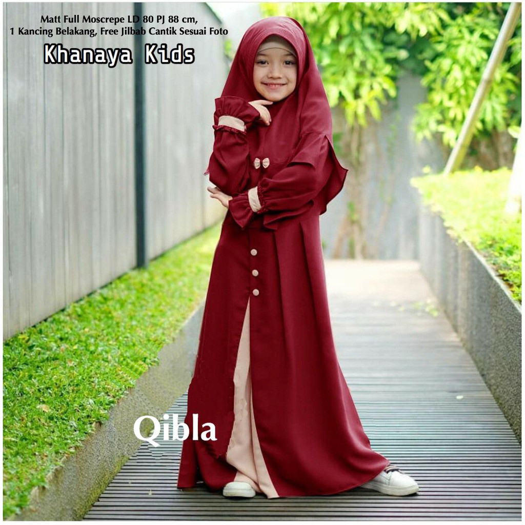 KHANAYA Kids - Baju Gamis Setelan Anak Perempuan Dress Pesta Syari Set Jilbab Umur Usia 4 5 6 Tahun