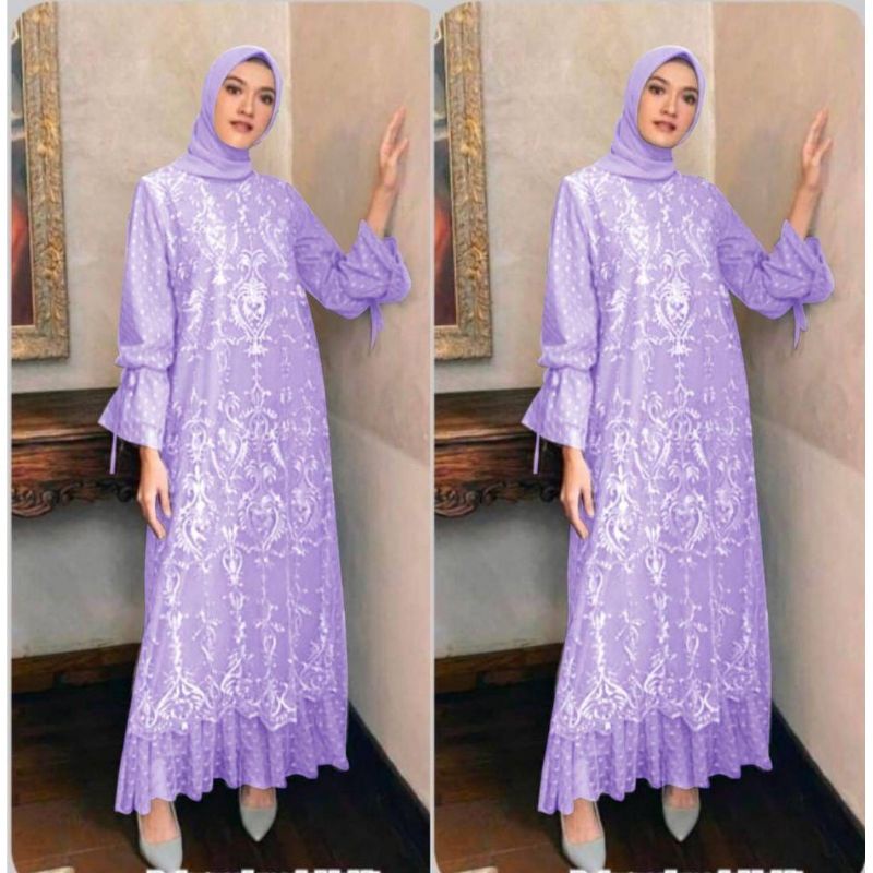dress lilac brokat tile dress duyung gamis mermaif dress maxy pesta premium mewah tunangan lamaran w