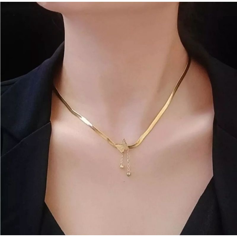 kalung titanium liontin kupu-kupu permanen tidak mudah luntur anti karat panjang 45 cm