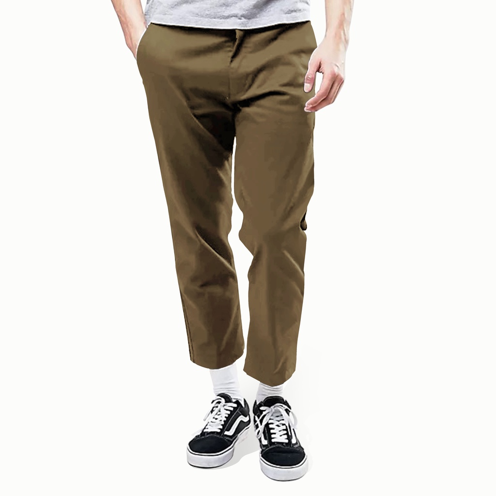 Dritto Ankle Pants - Celana Bahan Formal Kantoran Slim Fit - Coklat