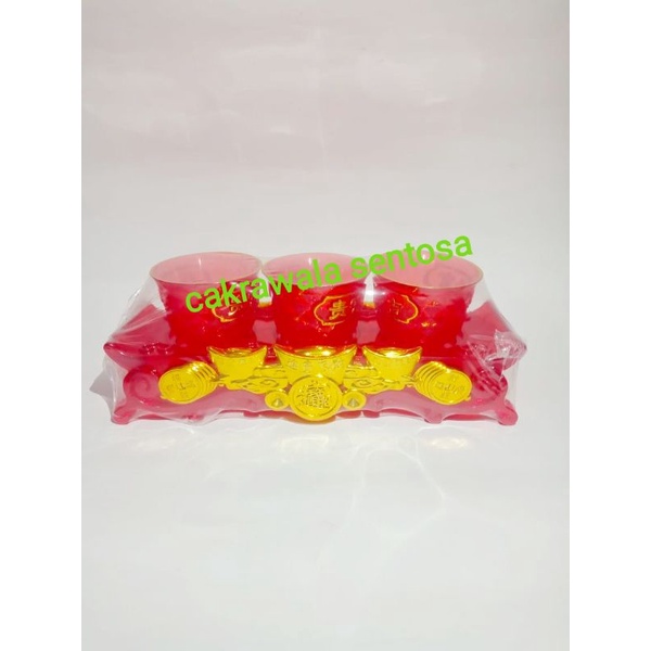 Gelas cangkir sembahyang merah kristal 3 pcs