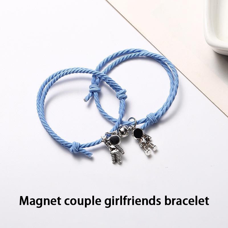 1 Pasang Korea Lucu Astronot Magnetik Atraksi Beberapa Gelang Rambut Cincin Pacar Anyaman Tali Tangan Ready stock