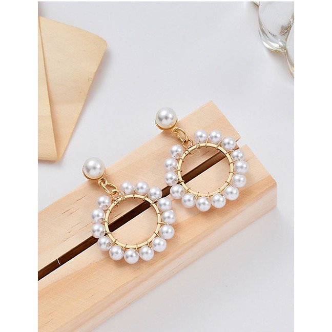 LRC Anting Tusuk Fashion Gold Artificial pearl Rice Earrings D40210