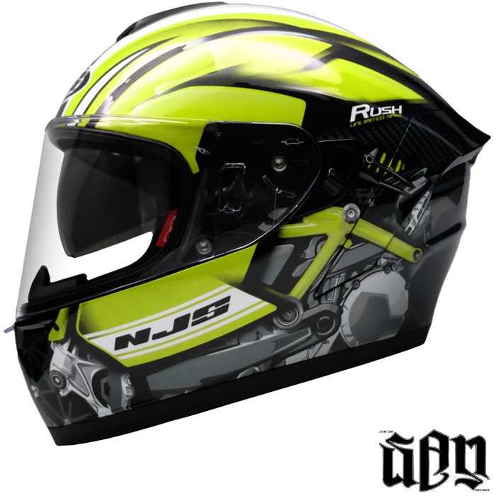 HELM FULL FACE NJS ZX-1 RUSH HITAM KUNING GLOSSY / DOFF FLAT VISOR