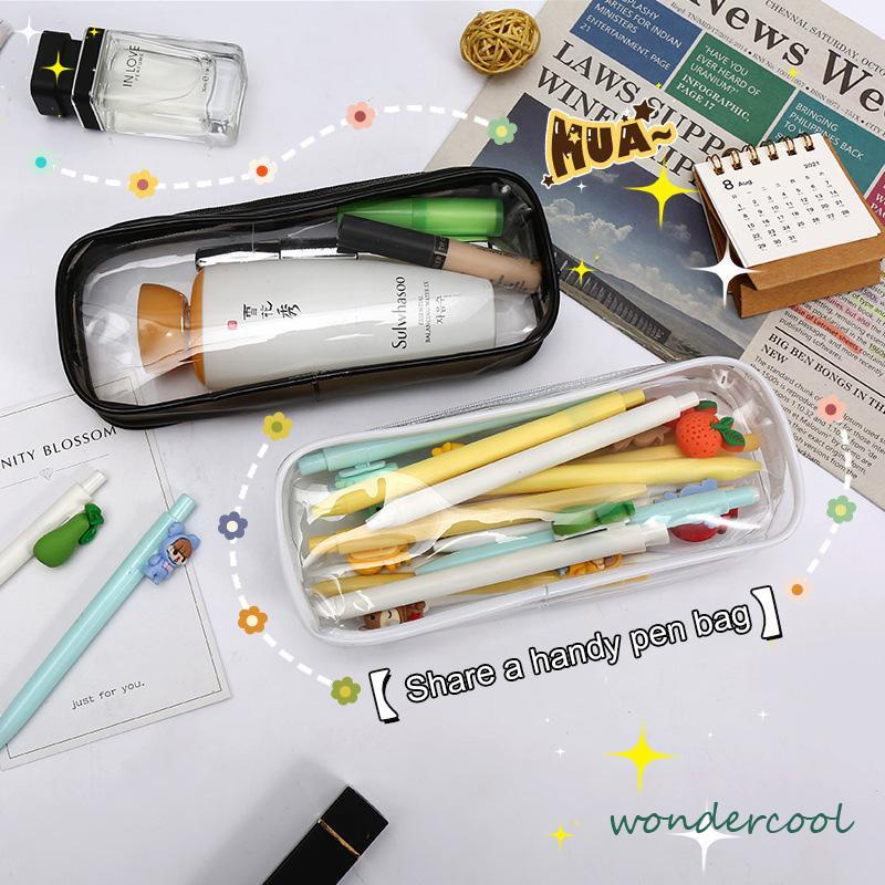 Decompression Primary Middle School Students Competition Rotating Pen Can Write Student Rotating PenTransparent PVC Student Stationery Zipper Pen Bag Travel Portable Toiletry Makeup Storage Bag-Won