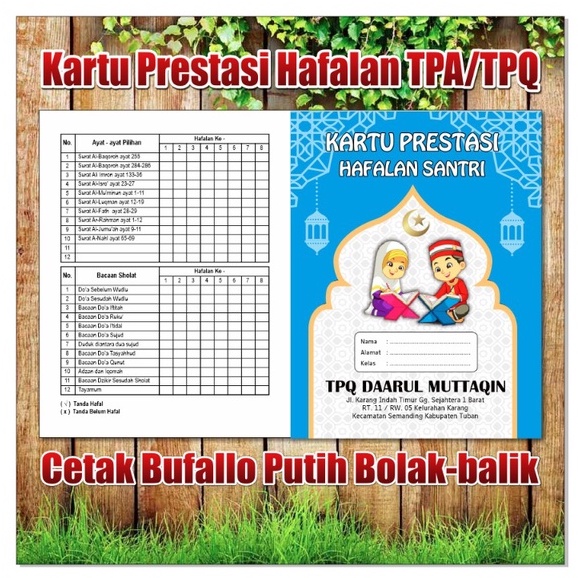 

Kartu Prestasi Hafalan Santri TPA / TPQ / Prestasi Lipat 2 (Custom)