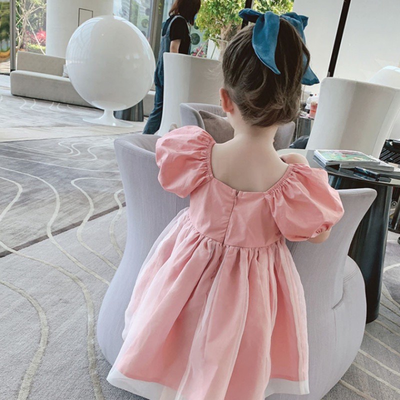 Dress Anak Perempuan Korean Fashion Full Pink Short Sleeve Gaun 1-4 Tahun