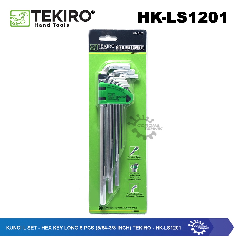 Tekiro - HK-LS1201 - Kunci L Set Inch Hex Key 8 Pcs Panjang