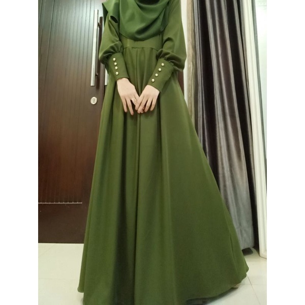 Hawa Dress gamis Premium design lengan balon realpict-3