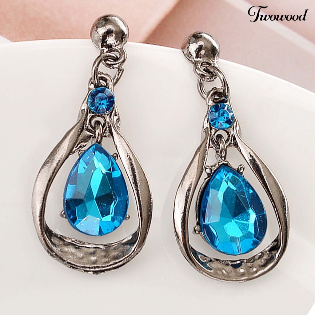 Twowood 2Pcs/Set Exaggerated Noble Beautiful Necklace Earrings Set Water Drop Faux Gem Pendant Necklace Earrings Jewelry Accessory