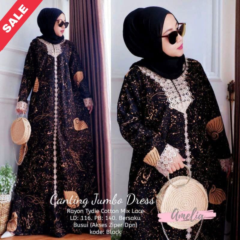 Canting Jumbo Dress - Gamis Renda Arab Rayon Tidie Premium Lengan Panjang Longdress Renda Busui Kekinian