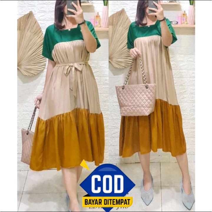 TUNIK Midi Dress Nagita Fashion wanita Bahan Rayon Crinkle